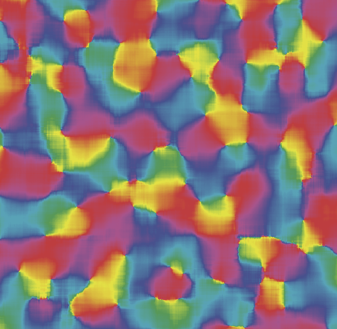 A rainbow orientation-preference map, where the colors represent different preferred orientations of visual stimuli.
